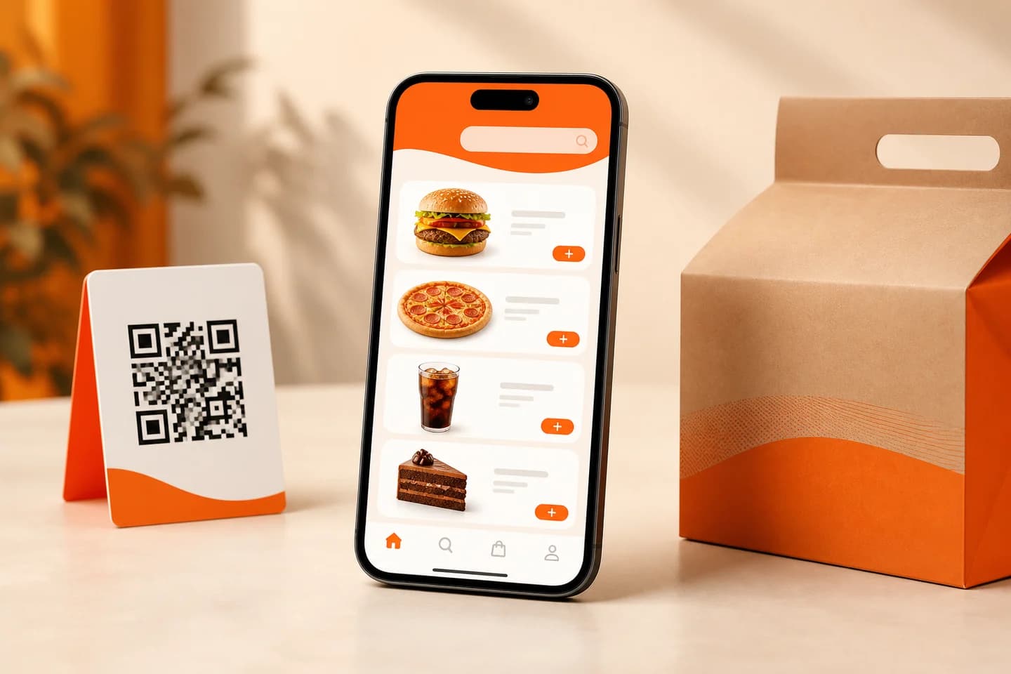Cardápio digital aberto em um celular com produtos de restaurante
